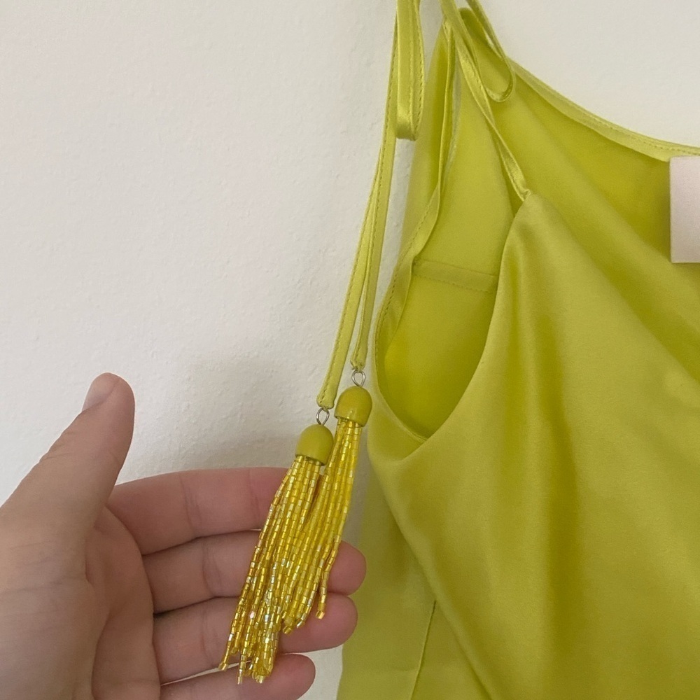 Cinq a Sept Marta Beaded Tassel Cowl Neck Silk Cami Top Key Lime Y2K Style - Picture 5 of 14